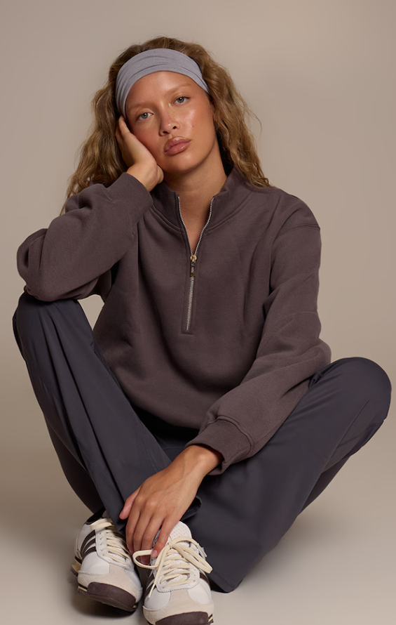 Charcoal Cotton Fleece Quarter Sweatshirt