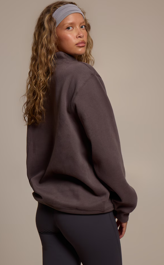 Charcoal Cotton Fleece Quarter Sweatshirt
