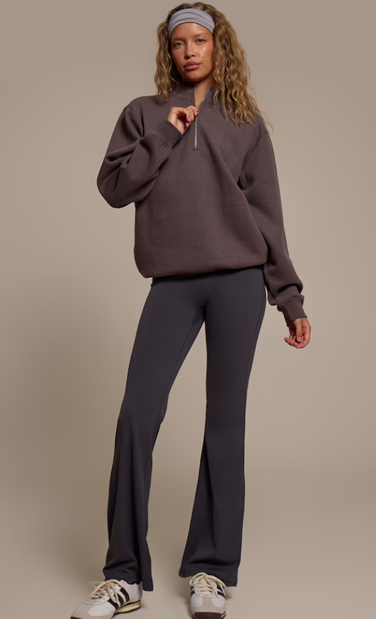 Charcoal Cotton Fleece Quarter Sweatshirt