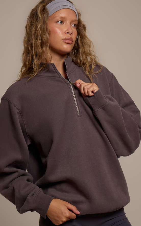 Charcoal Cotton Fleece Quarter Sweatshirt